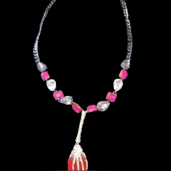 Faux Stone Skeleton Hand Y Necklace - Picture 1 of 4
